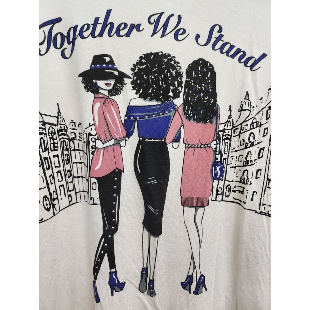 Mesh + Lace Womens Top Medium White Together We‎ Stand Graphic Novelty Artsy - Picture 2 of 7